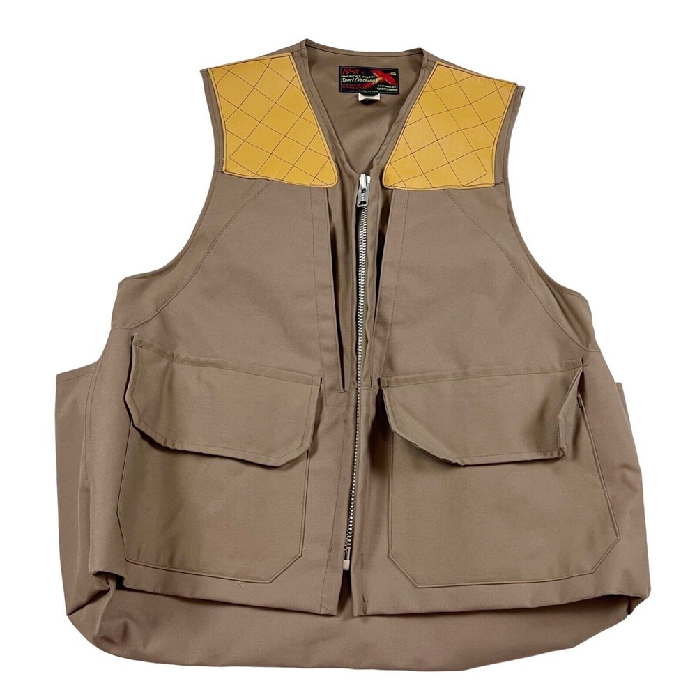 Vtg 50s 10-X Sport Clothing Hunting Shooting Vest Zipper Front Sz 40 Tan EUC!